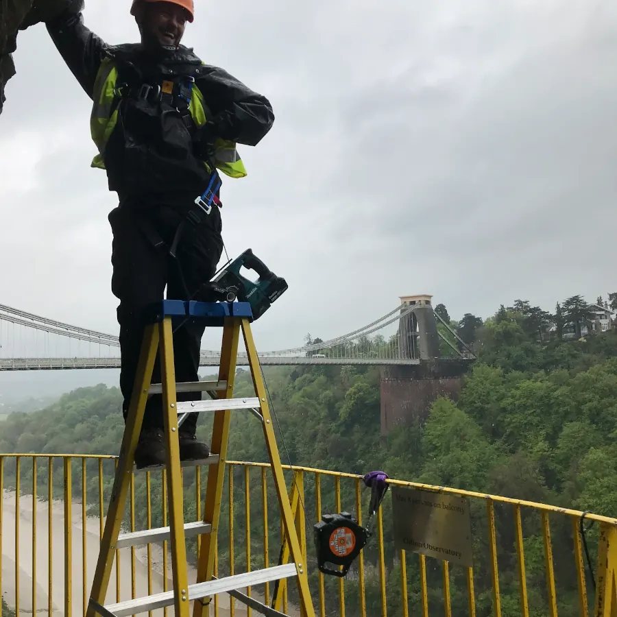 Up a ladder by the Clifton Suspension Bridge